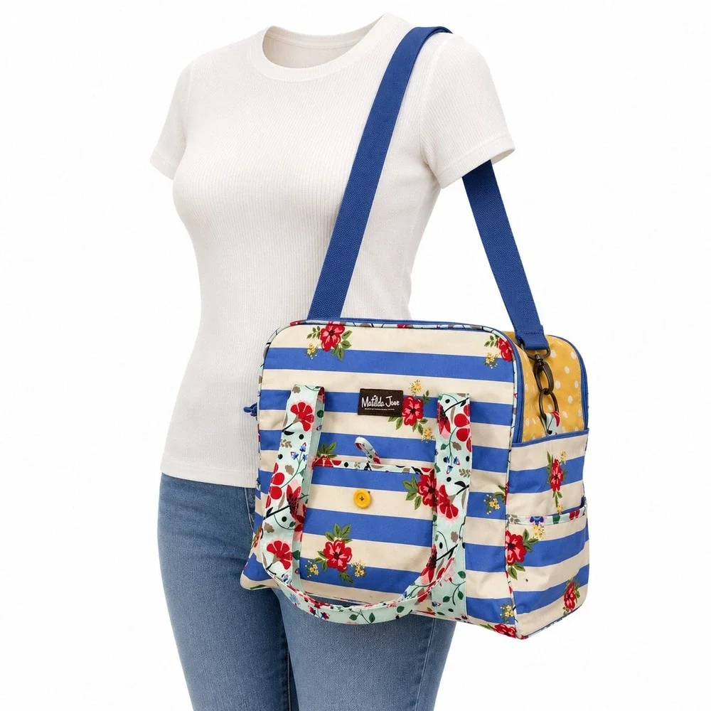 Matilda Jane Floral Diaper Bag Blue Stripe Polka Dot Travel Tote Cottagecore